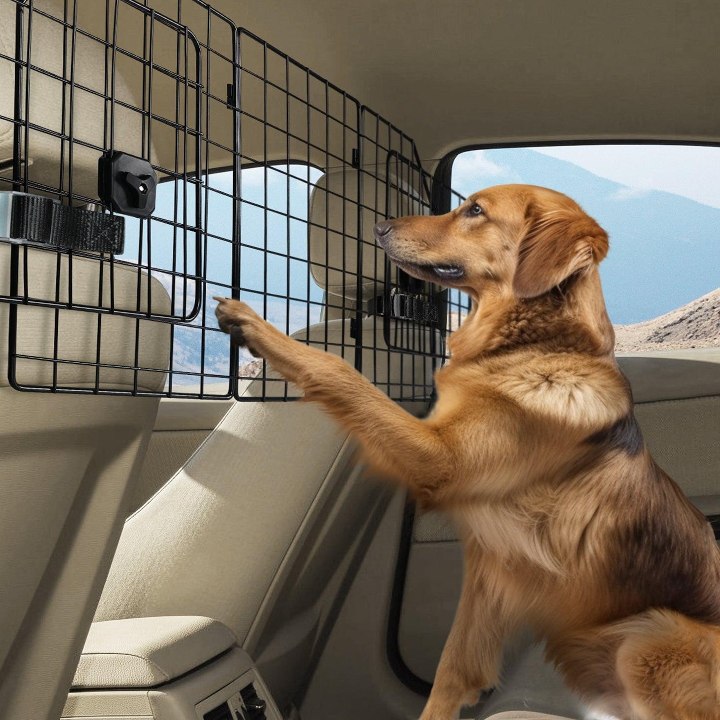 Rabbitgoo Triple Folding Adjustable Dog Car Barrier