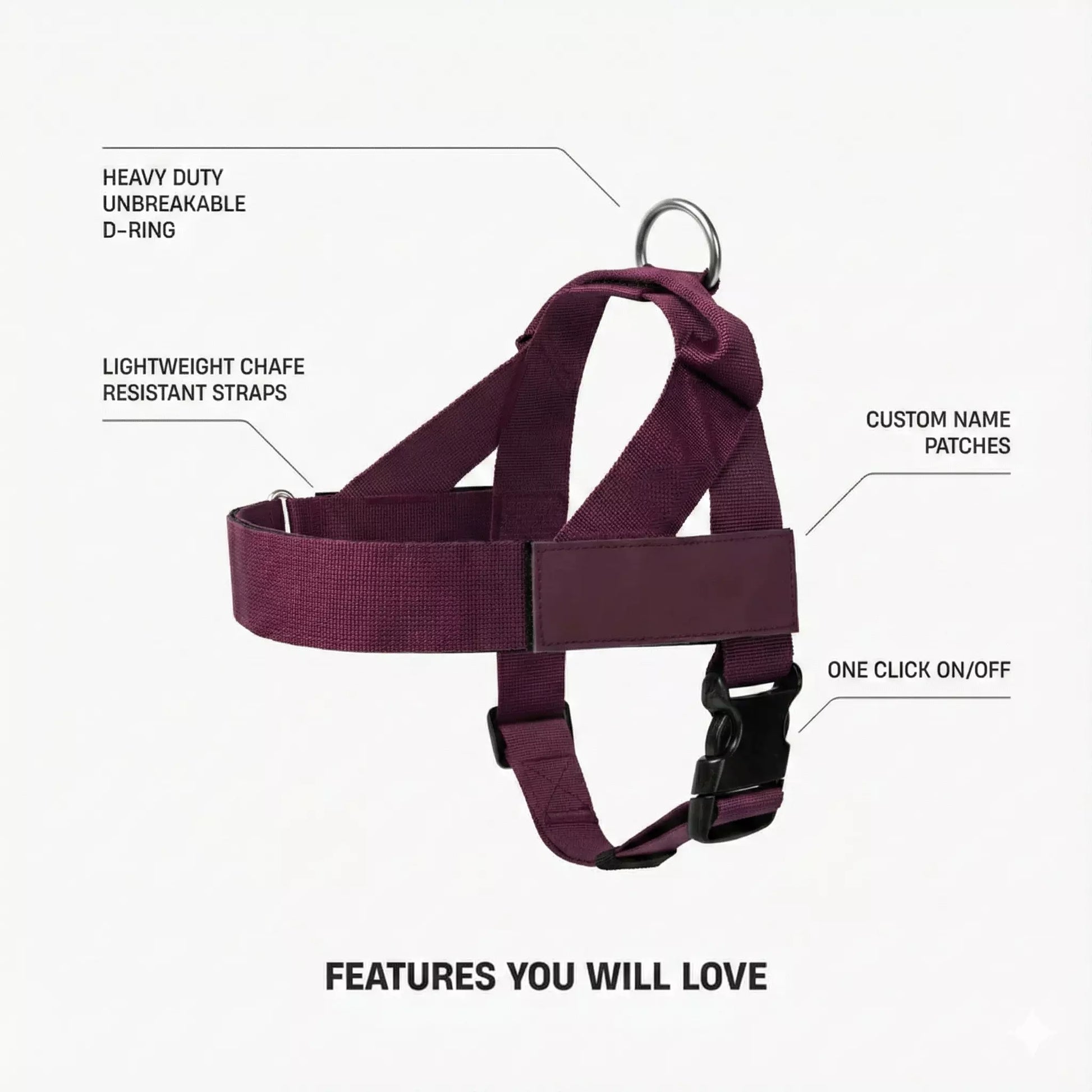 Puppioo Classic No Pull Harness #burgundy