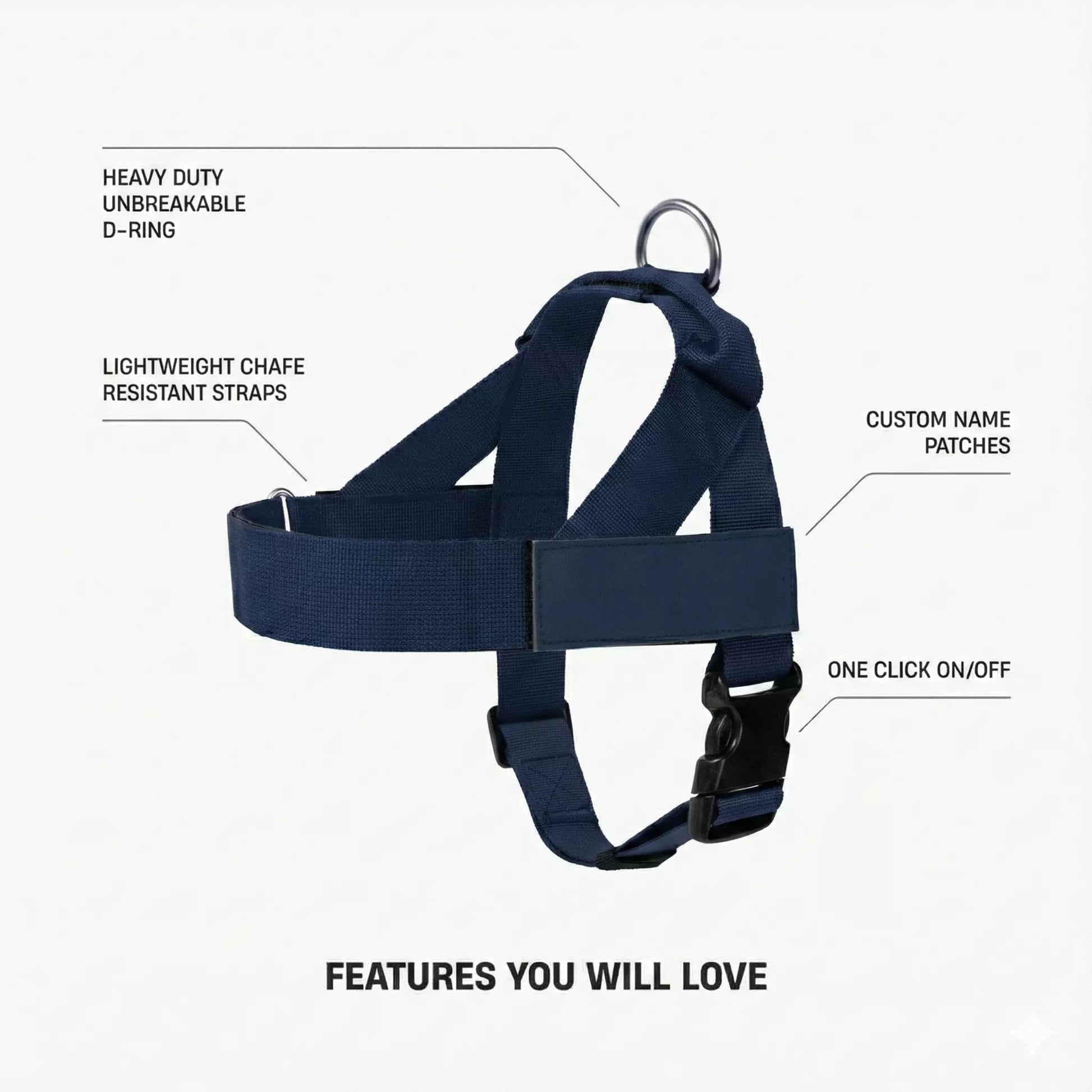 Puppioo Classic No Pull Harness #navy blue