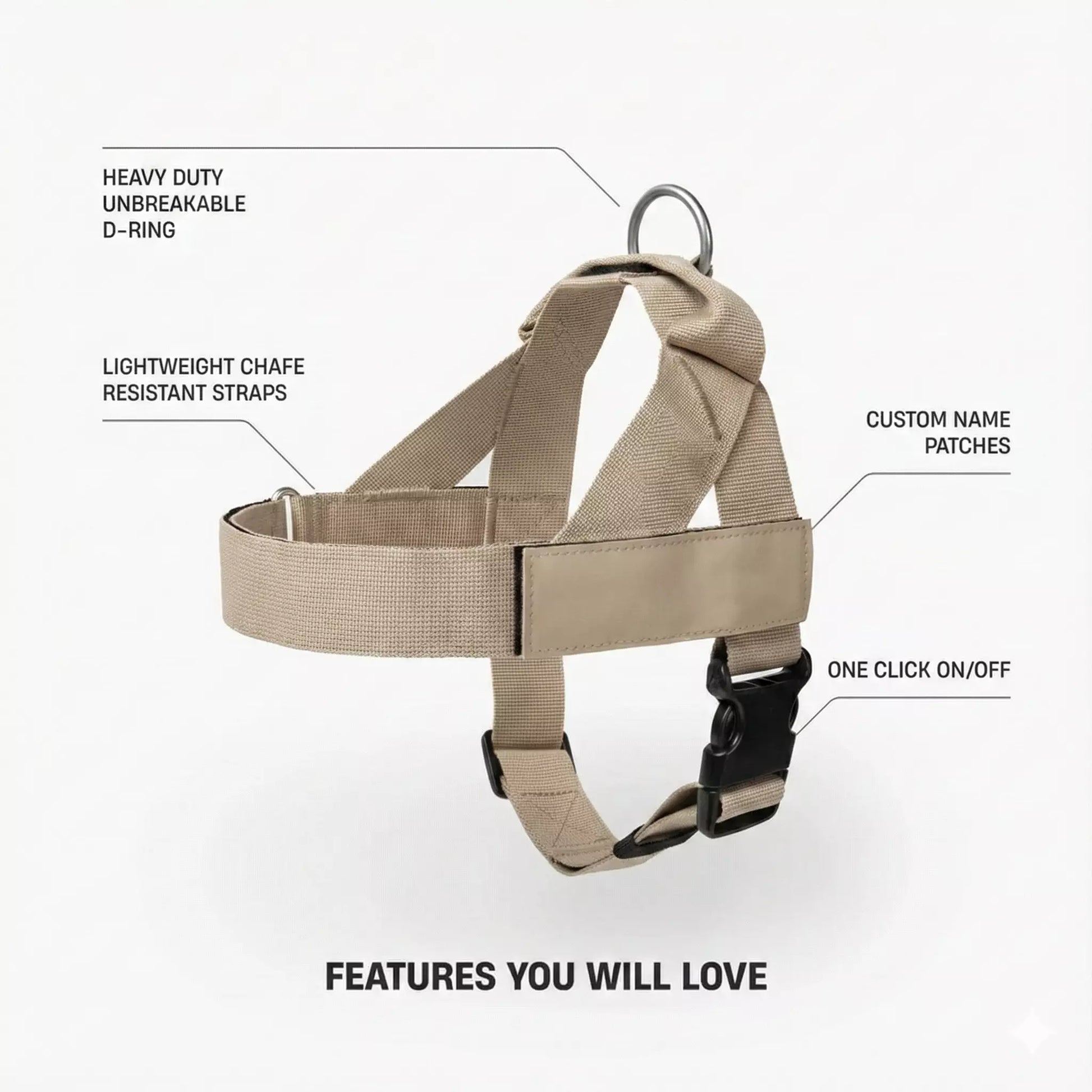 Puppioo Classic No Pull Harness #beige