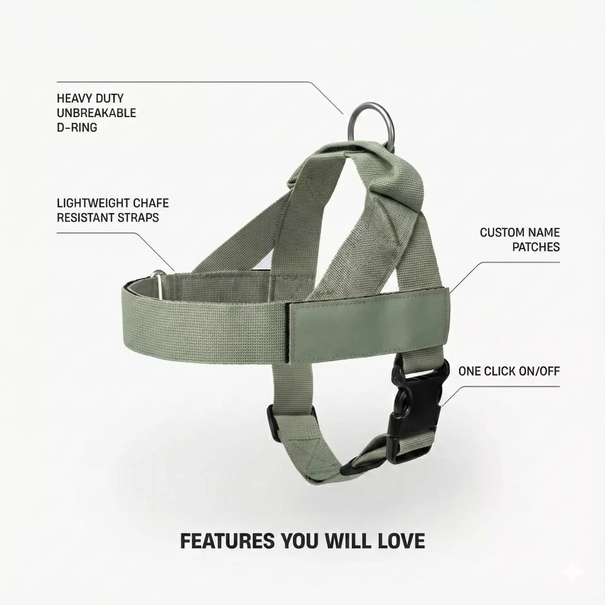 Puppioo Classic No Pull Harness #khaki